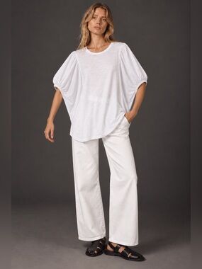 Self Contrast Anthropologie White Draped  Sleeve Tunic Top Small NWT $110